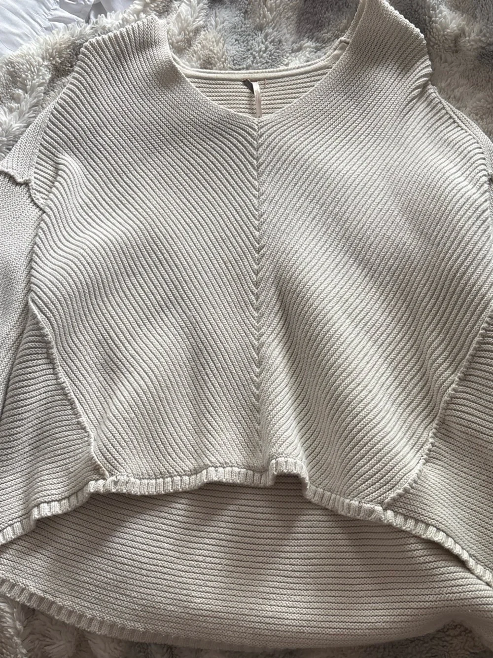 Free People Cream Textured Knit Sweater